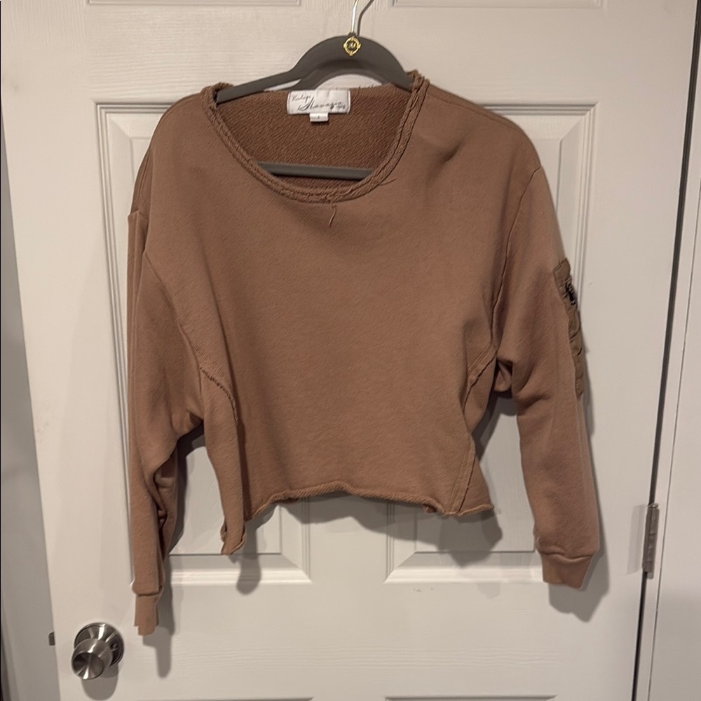 Vintage Havana Cropped Sweatshirt Tan Zip Detail Size L - Picture 2 of 8